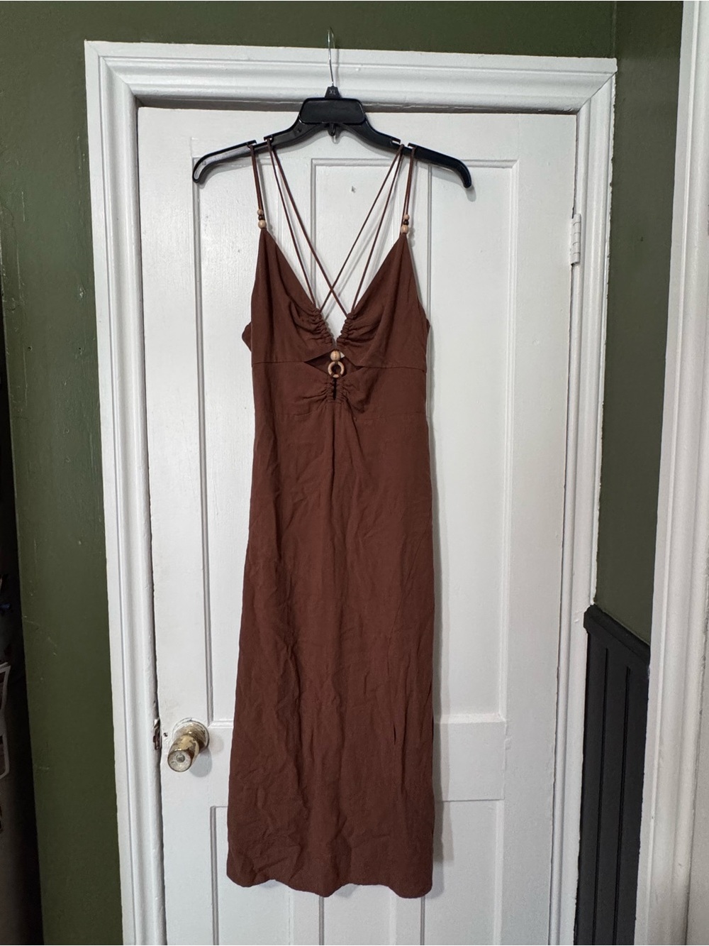 Zara Brown Strappy Midi Dress with Ring Detail
